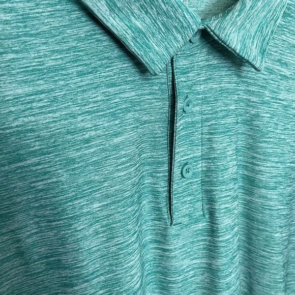 George Mens Aqua Blue Green Polo Golf Shirt  Striped Polyester Short Sleeve VGC - Picture 3 of 8